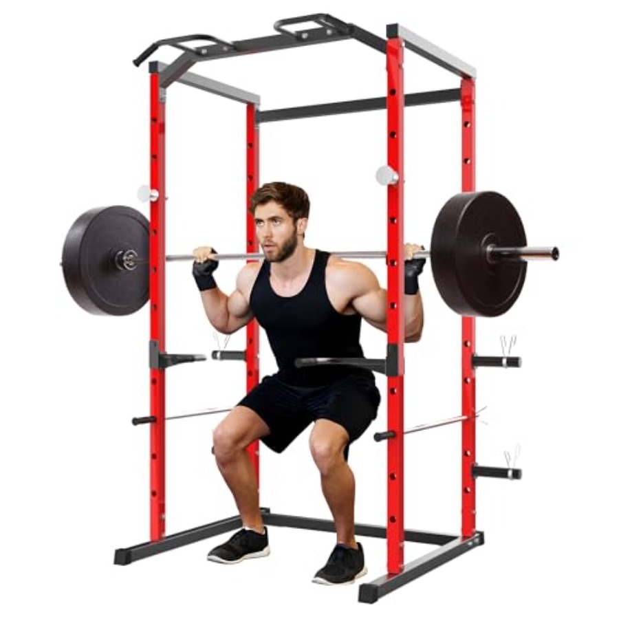 Squat Rack Power - قفص تمارين قوي مع قضيب سحب،